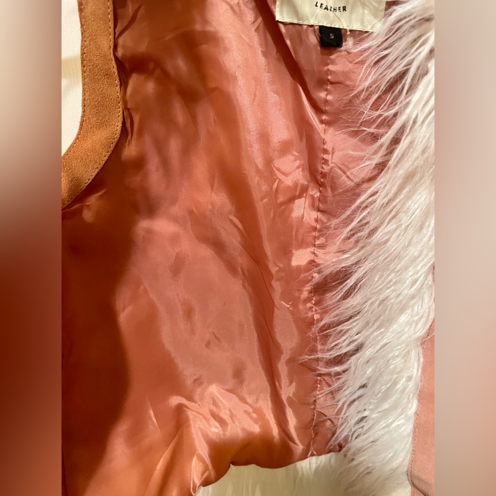 NWOT Free People Indigo River leather vest with faux fur trim - Picture 3 of 6